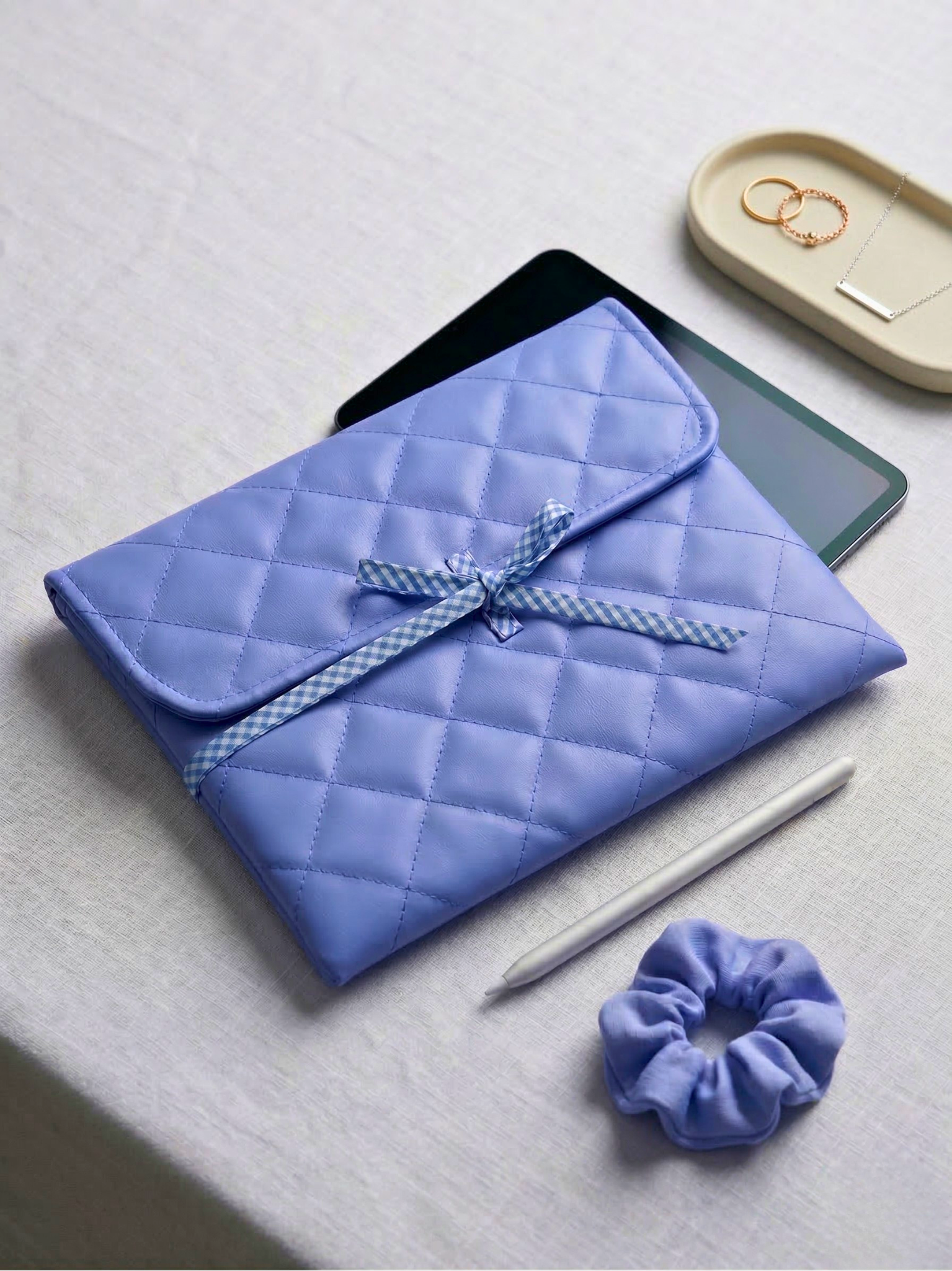 Funda Acolchada para iPad con Lazo y Forro en Tela Vichy