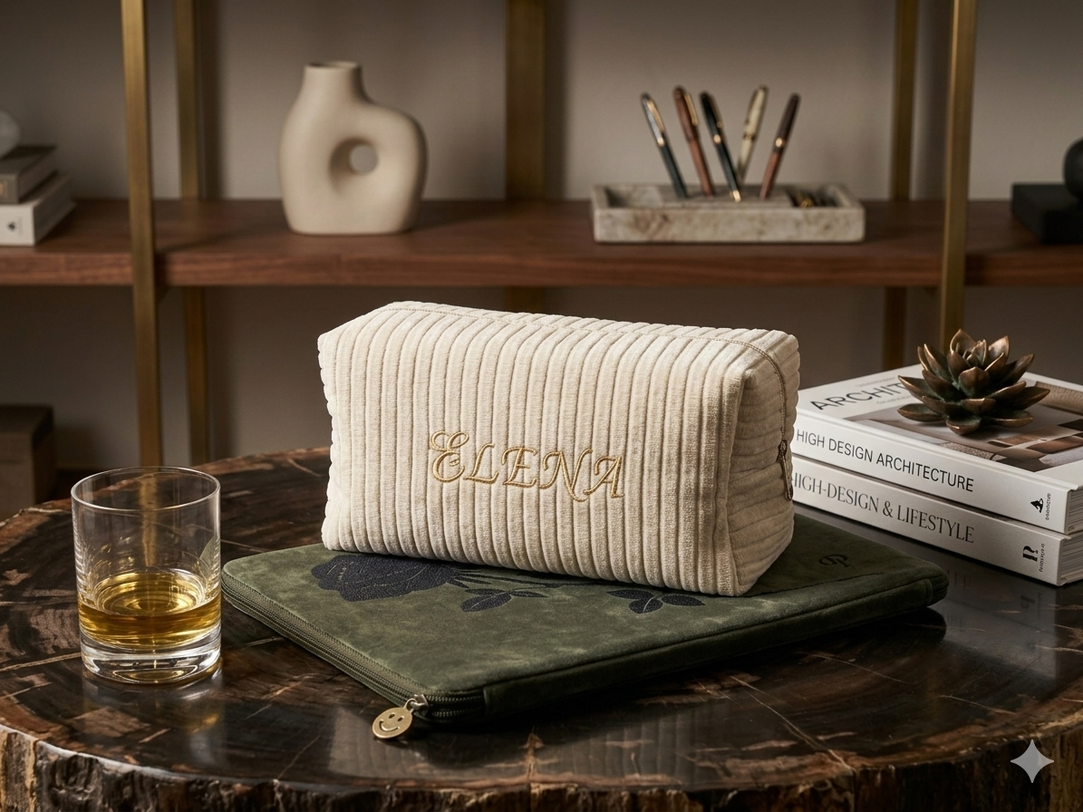 Neceser de Tercipelo Acanalado con Bordado Personalizado