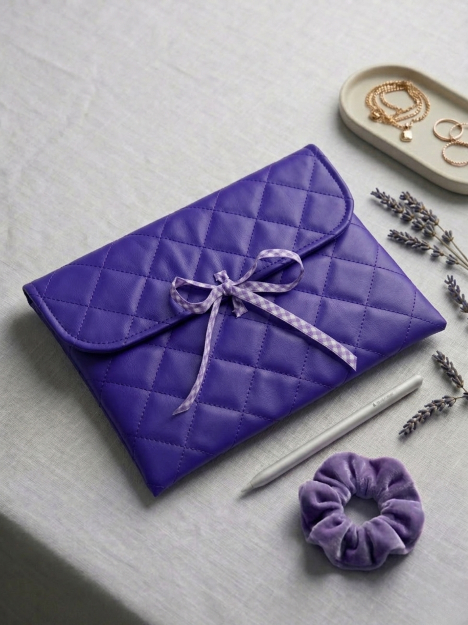 Funda Acolchada para iPad con Lazo y Forro en Tela Vichy