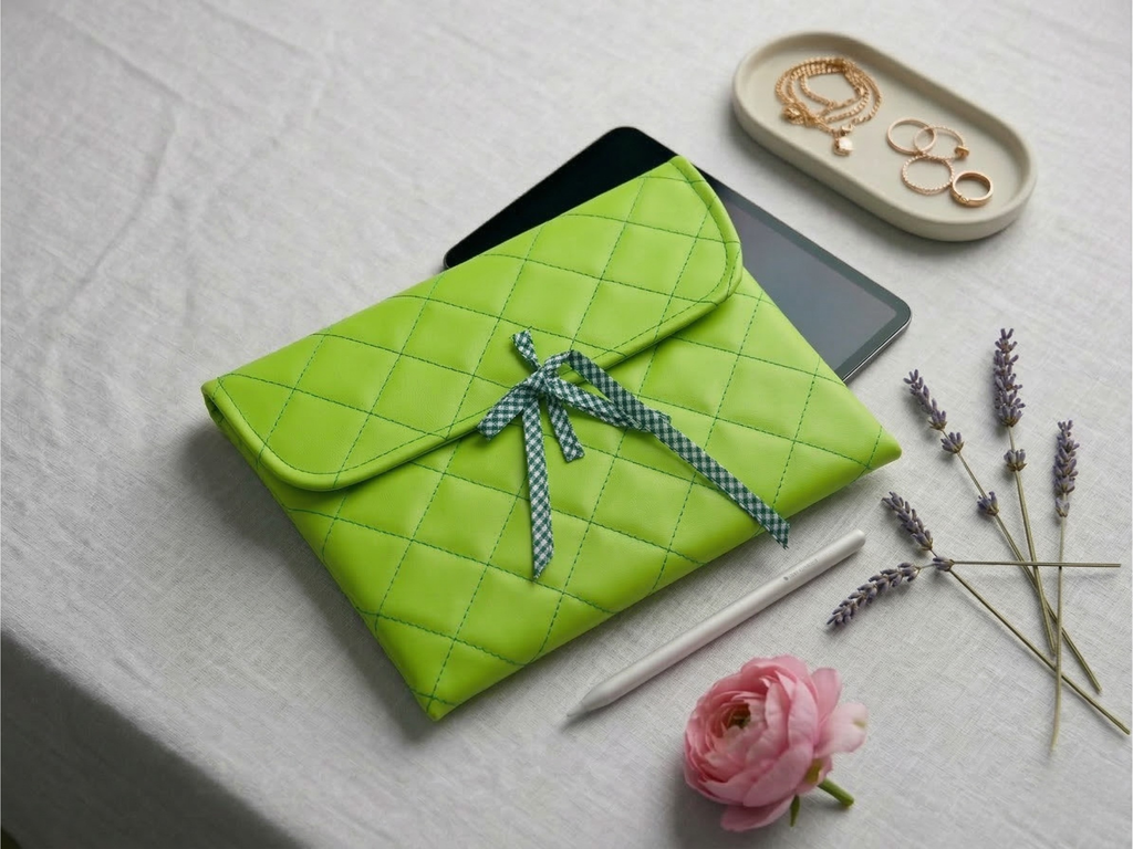 Funda Acolchada para iPad con Lazo y Forro en Tela Vichy