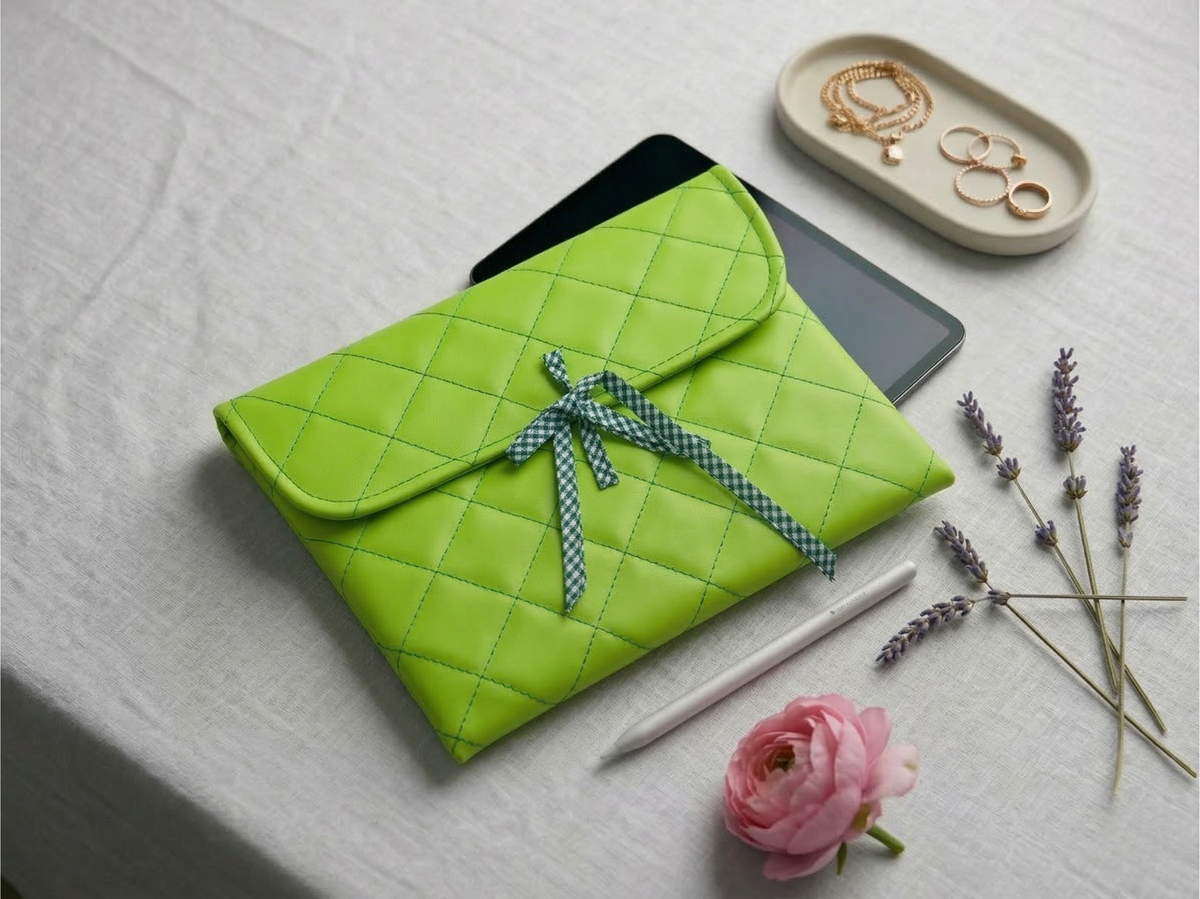 Funda Acolchada para iPad con Lazo y Forro en Tela Vichy